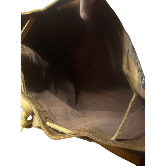 Vintage Hand Tooled Tan Brown Leather Hand / Shoulder Bag Floral Hippie Boho 70s - Picture 6 of 11